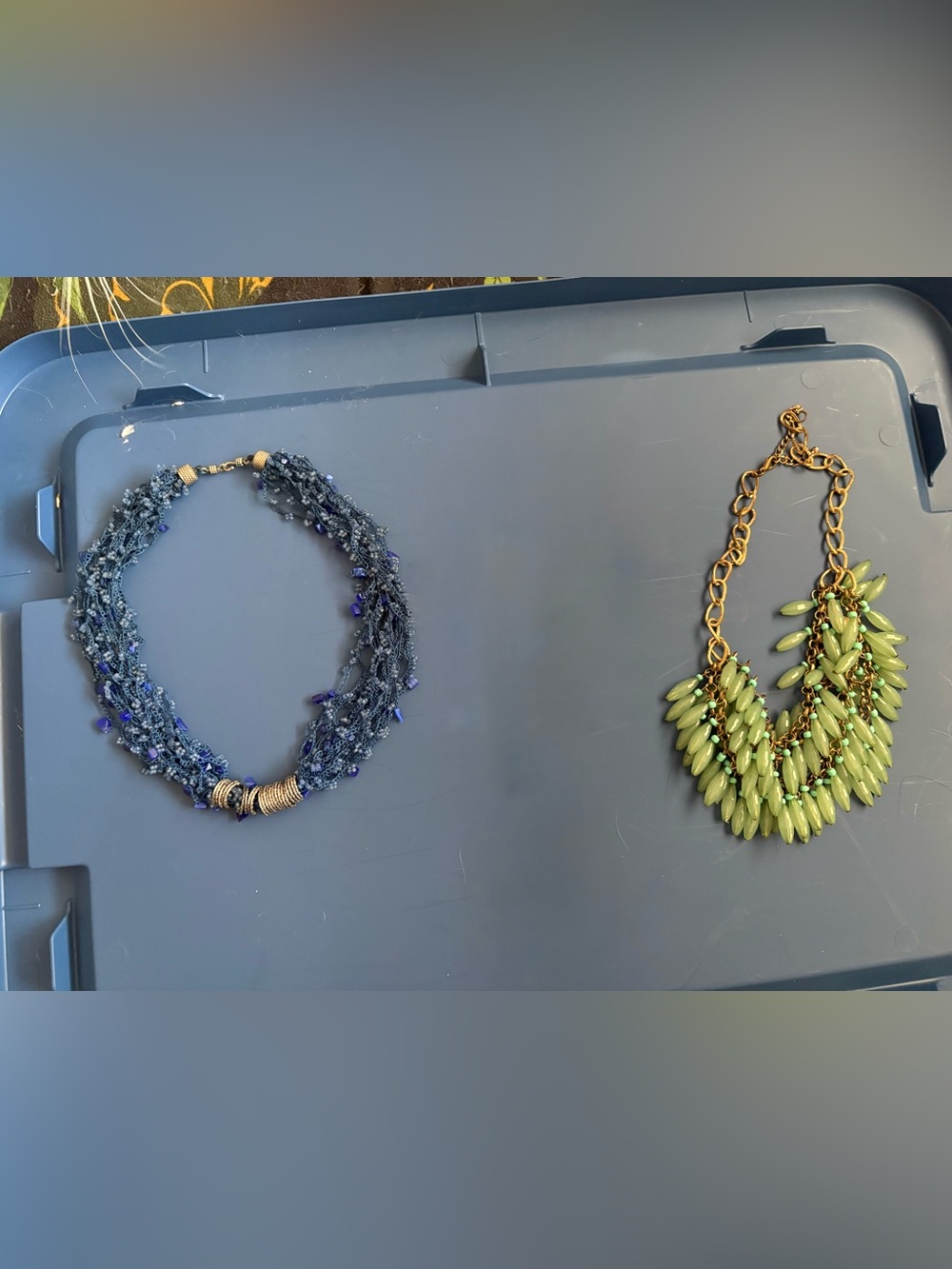 Blue Multi-Strand Necklace And Green Necklace Lot